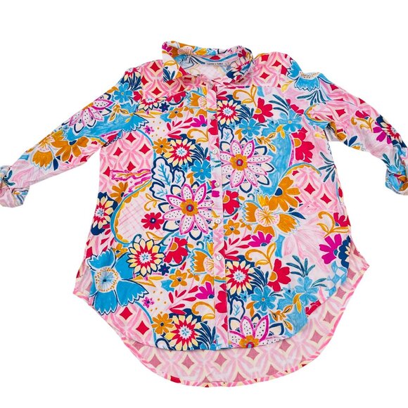 Figueroa & Flower Womens Floral Print Rayon Button-Down Shirt Top L - Picture 1 of 7